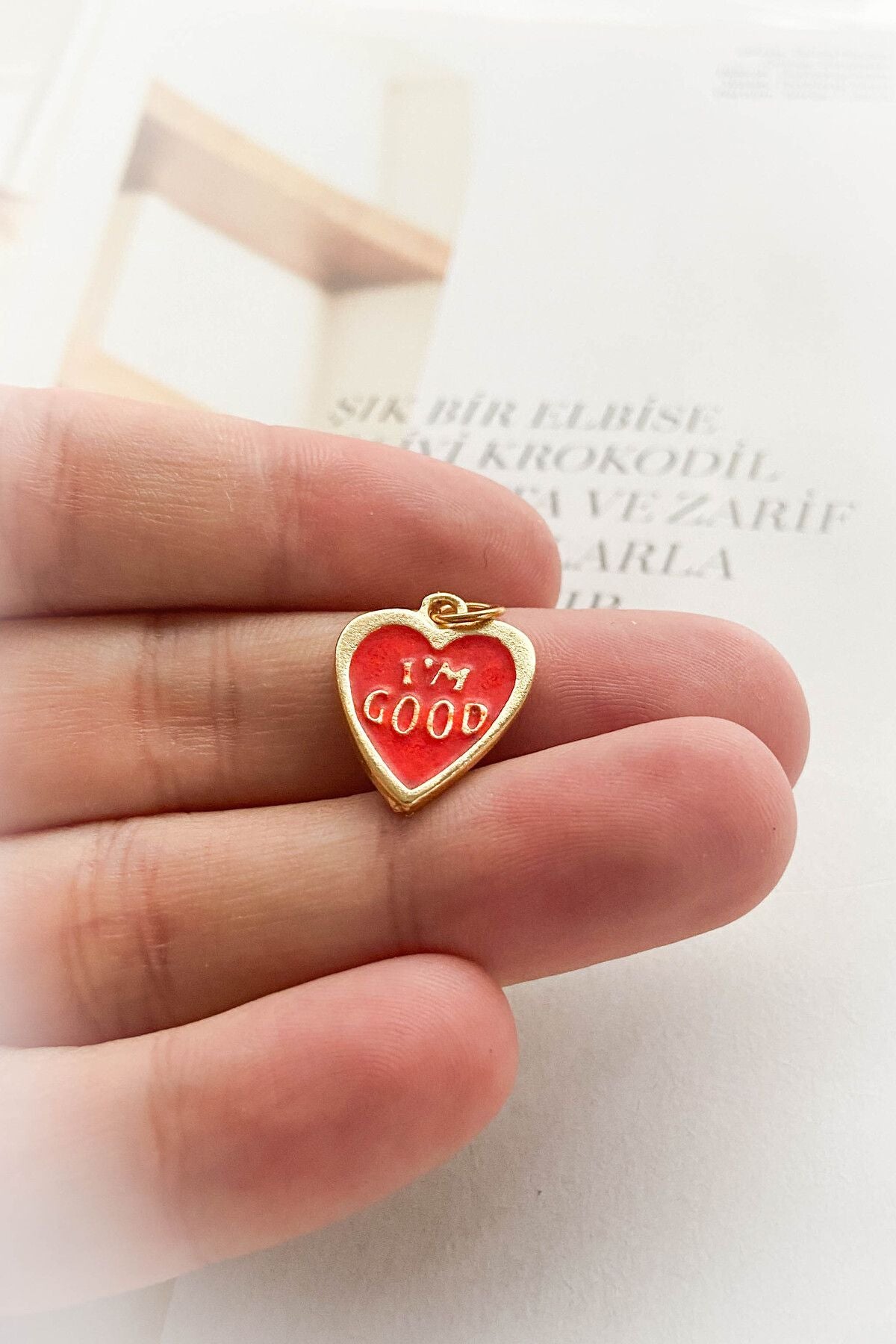 Altın Kaplama Mineli Kalp Model I'M Good Kolye Ucu