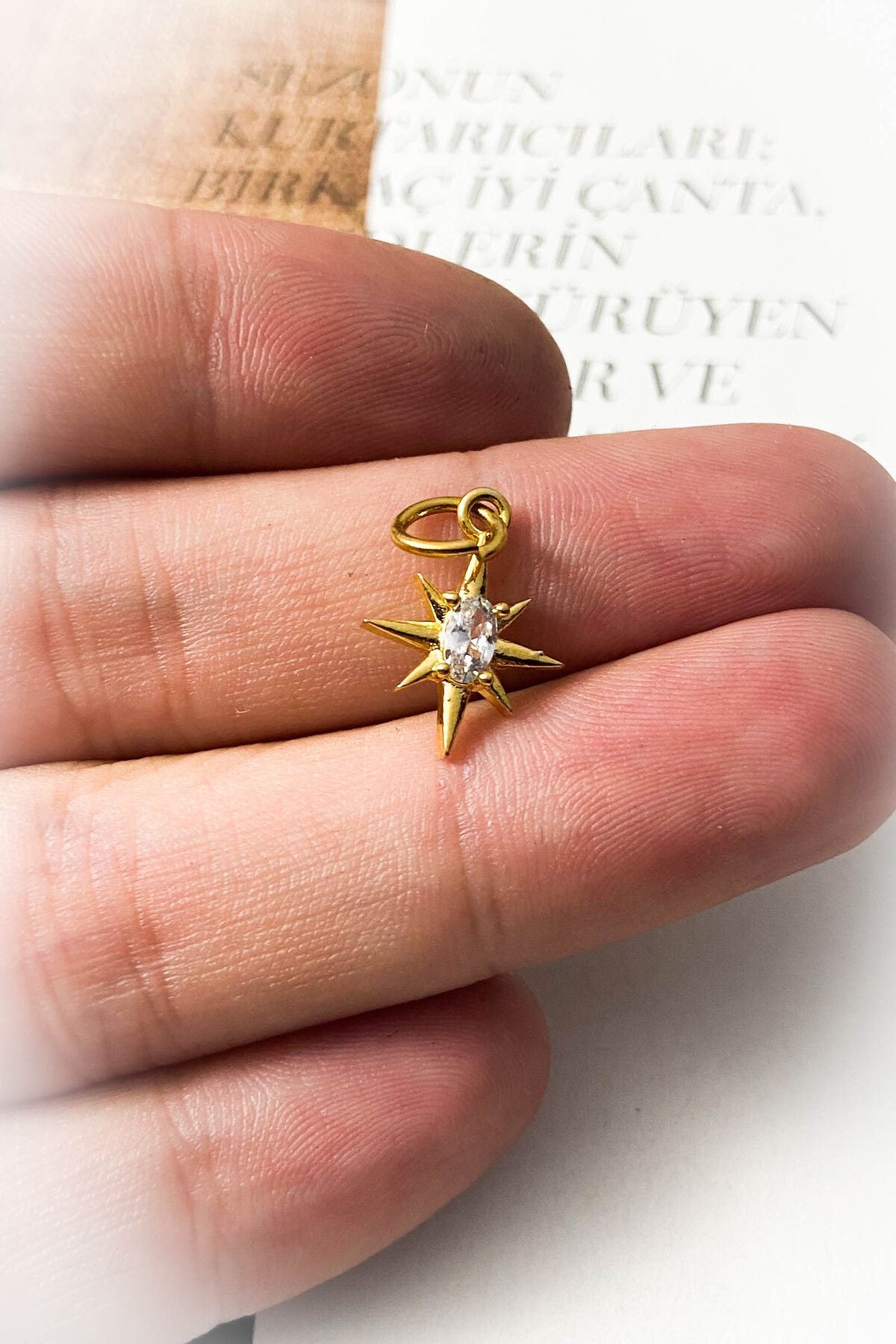 Zirkon / Taşlı Mini Kutup Yıldızı Altın Kaplama Kolye Ucu