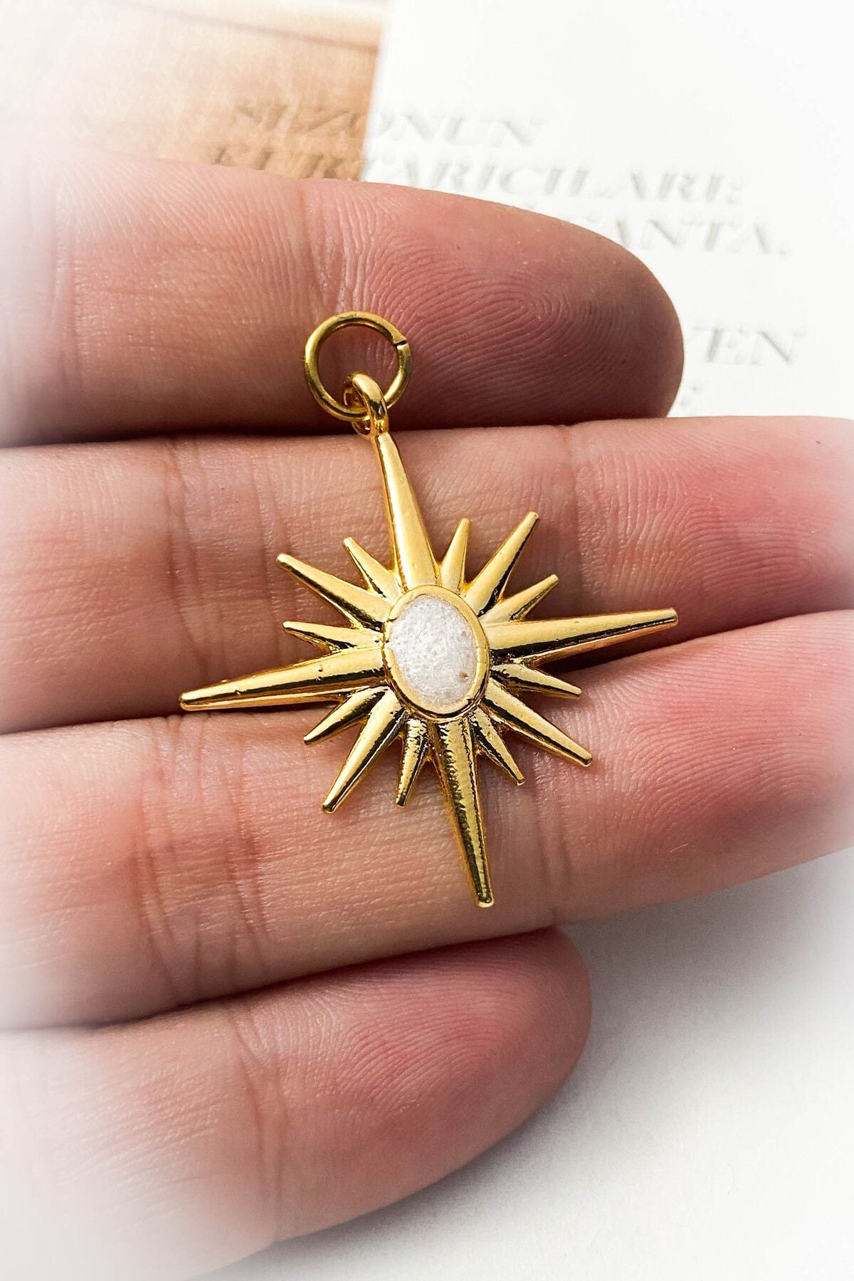 Mineli Kutup Yıldızı Altın Kaplama Kolye Ucu