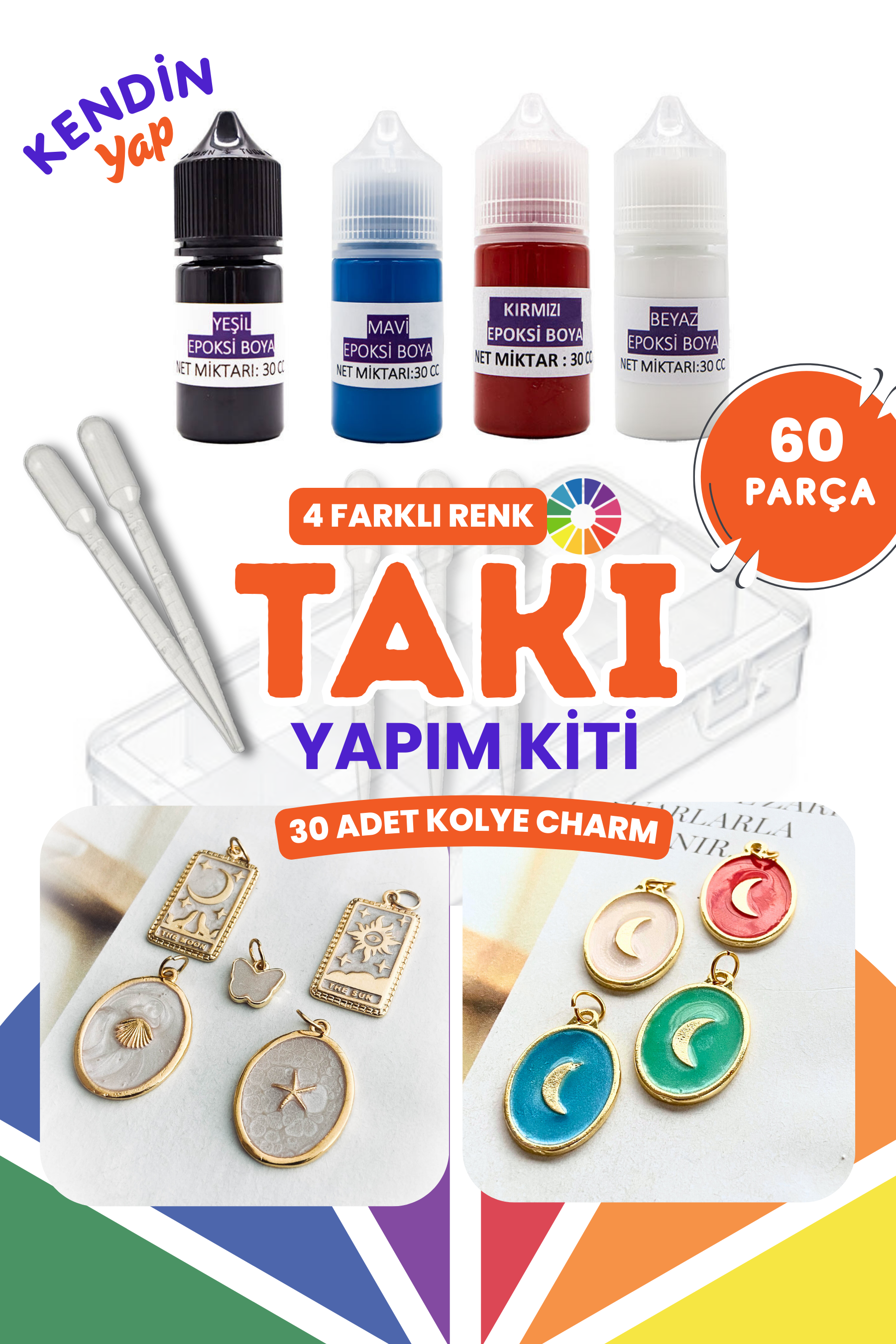 Takı Yapım,Mine Epoksi Boya Kiti / 12 Adet Charm Seti