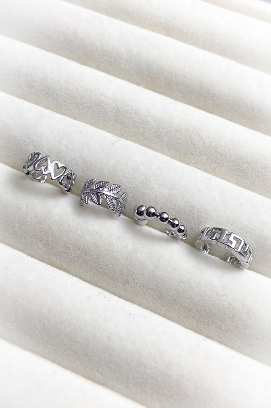4 Adet Kalp,Çiçek,Top Bombeli Kıkırdak Küpe 925 Gümüş Kaplama Ear Cuff Kadın Küpe
