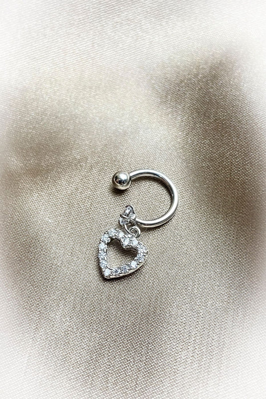 Kalp Taşlı Sallant Kıkırdak Küpe 925 Gümüş Kaplama Ear Cuff Kadın Küpe Çelik