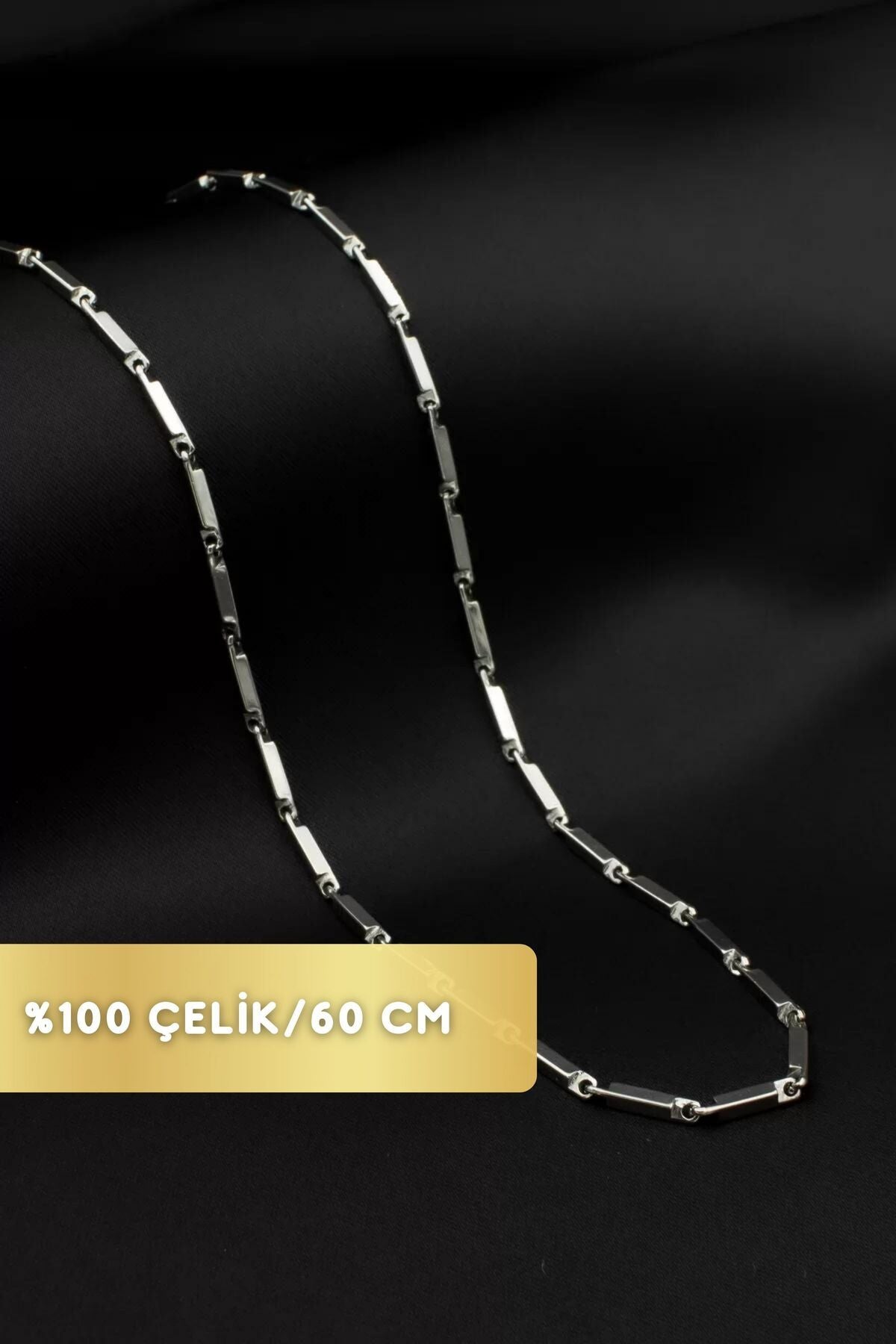 Çelik Hibrit Küp Çubuk Kolye 60 cm ALTIN GOLD GÜMÜŞ RENK
