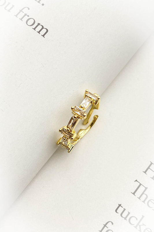 Pirinç Döküm Ayarlanabilir Minimal Vintage Taşlı Yüzük Altın Kaplama