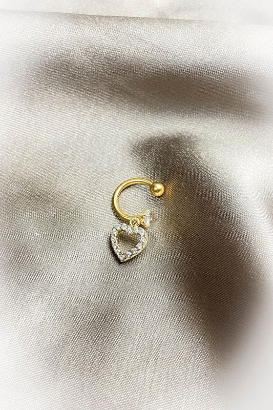 Kalp Taşlı Sallant Kıkırdak Küpe 925 Gümüş Kaplama Ear Cuff Kadın Küpe Çelik
