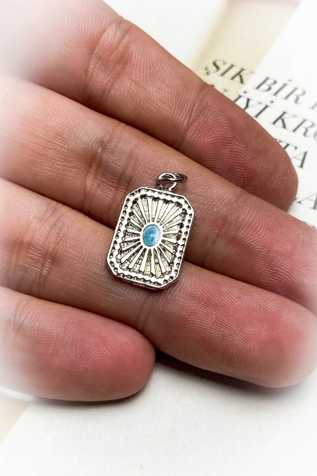 Rodyum Kaplama Mavi Mineli Kolye Ucu 13 Farklı Model Seçeneği