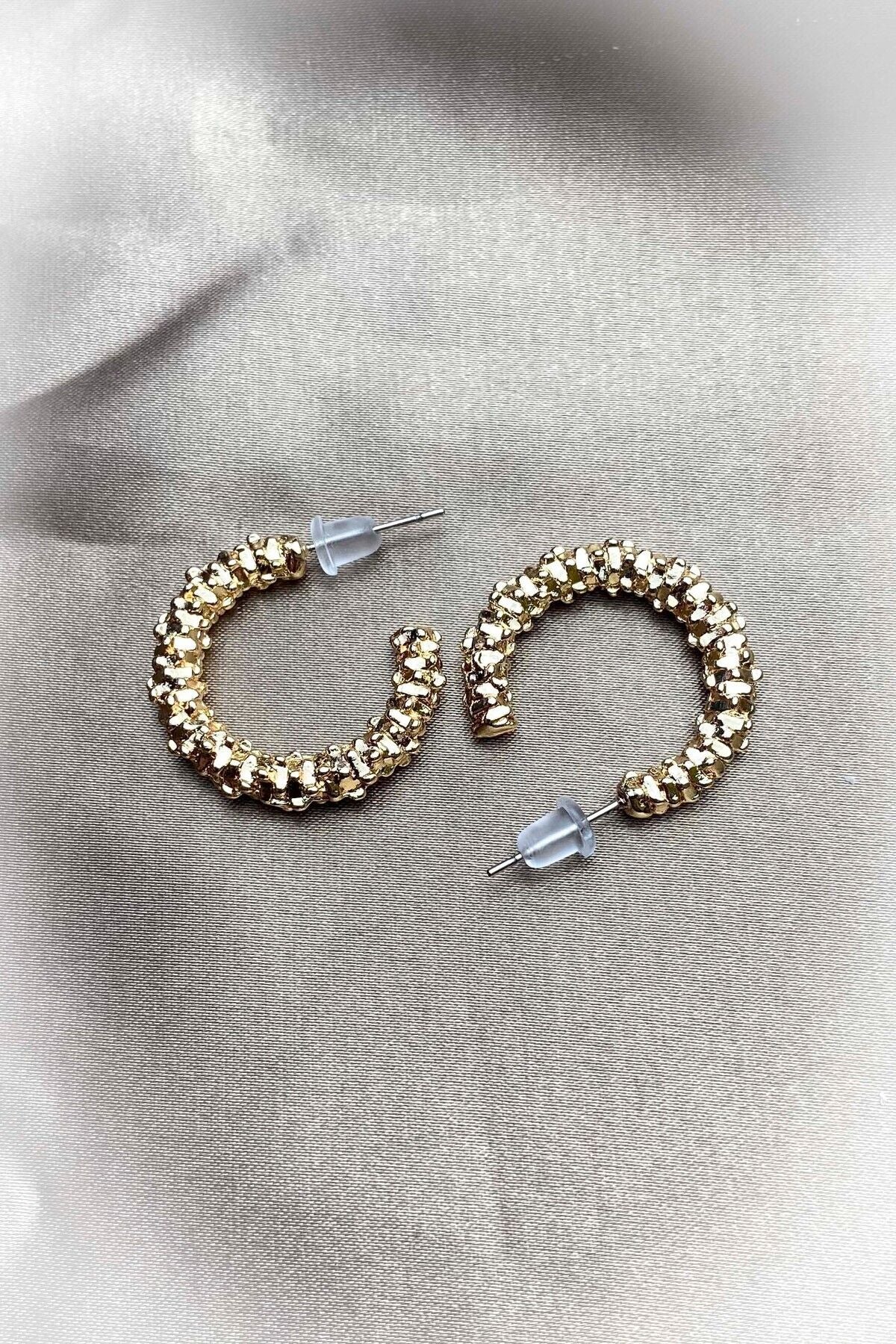 Yaldız Çift Hasır Küpe Altın Gold Renk