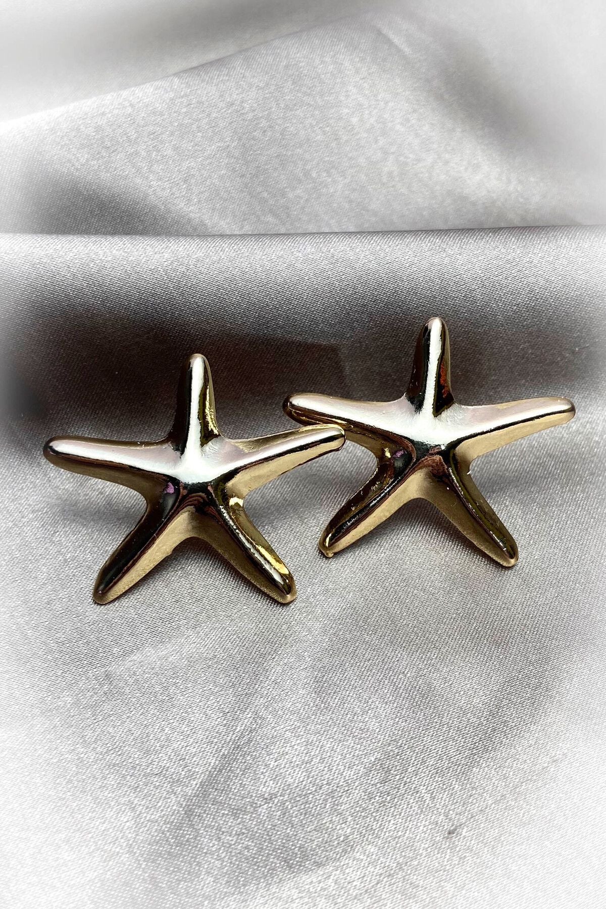 Rodyum Kaplama / Deniz Yıldızı Küpe altın gold gümüş renk