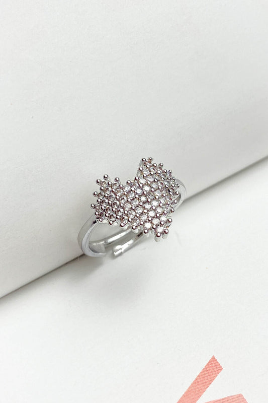 Pirinç Döküm Yüzük Taşlı Kalp Yüzük Ayarlanabilir