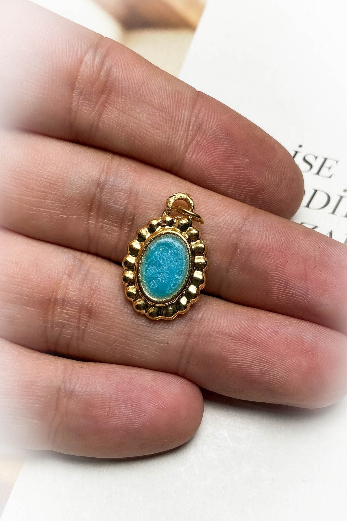 Altın Kaplama Mavi Mineli Kolye Ucu 7 Farklı Model Seçeneği