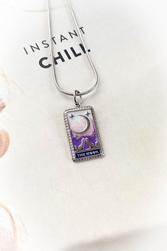 Çelik İnce Zincir Gümüş Renk The Moon Tarot Model Çelik Kolye