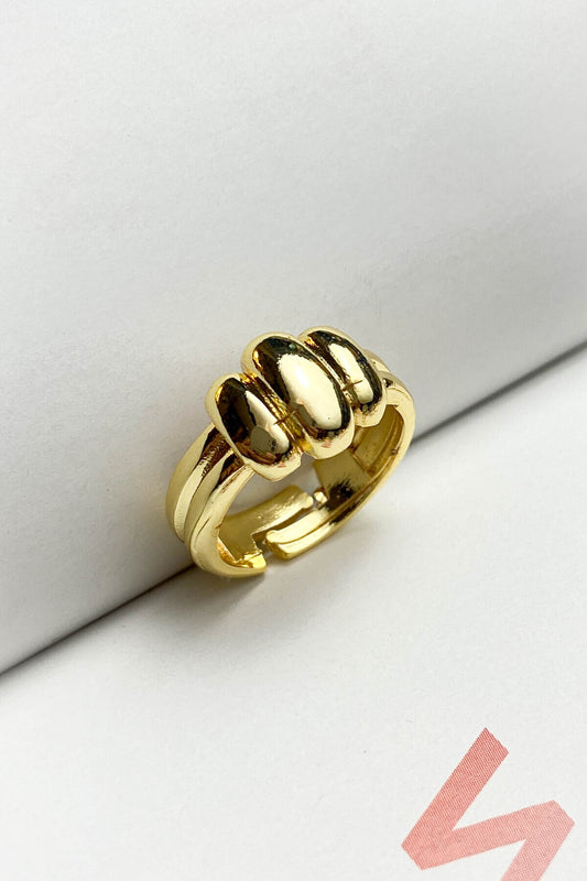 Pirinç Döküm 3 Çizgi Kabartmalı Yüzük Ayarlanabilir