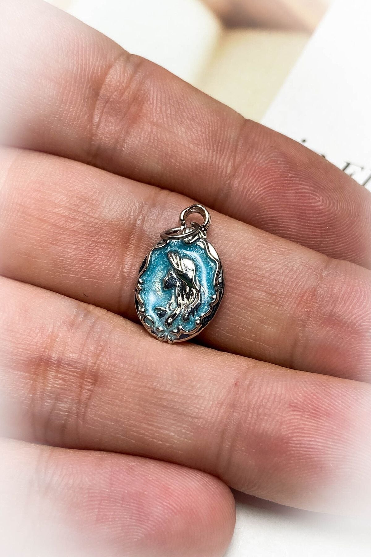 Rodyum Kaplama Mavi Mineli Kolye Ucu