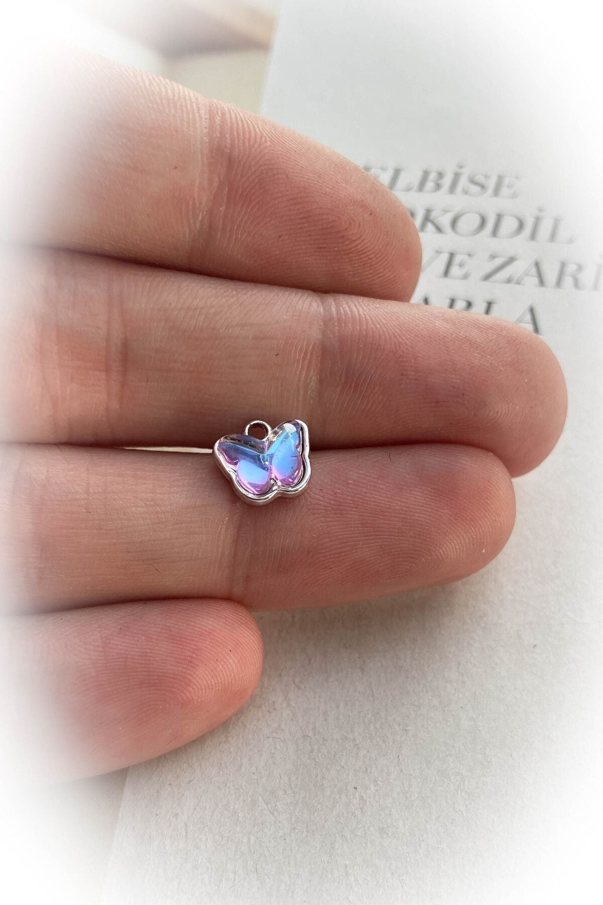 Hologram Kelebek Kolye Ucu / Mavi/ Rodyum Kaplama