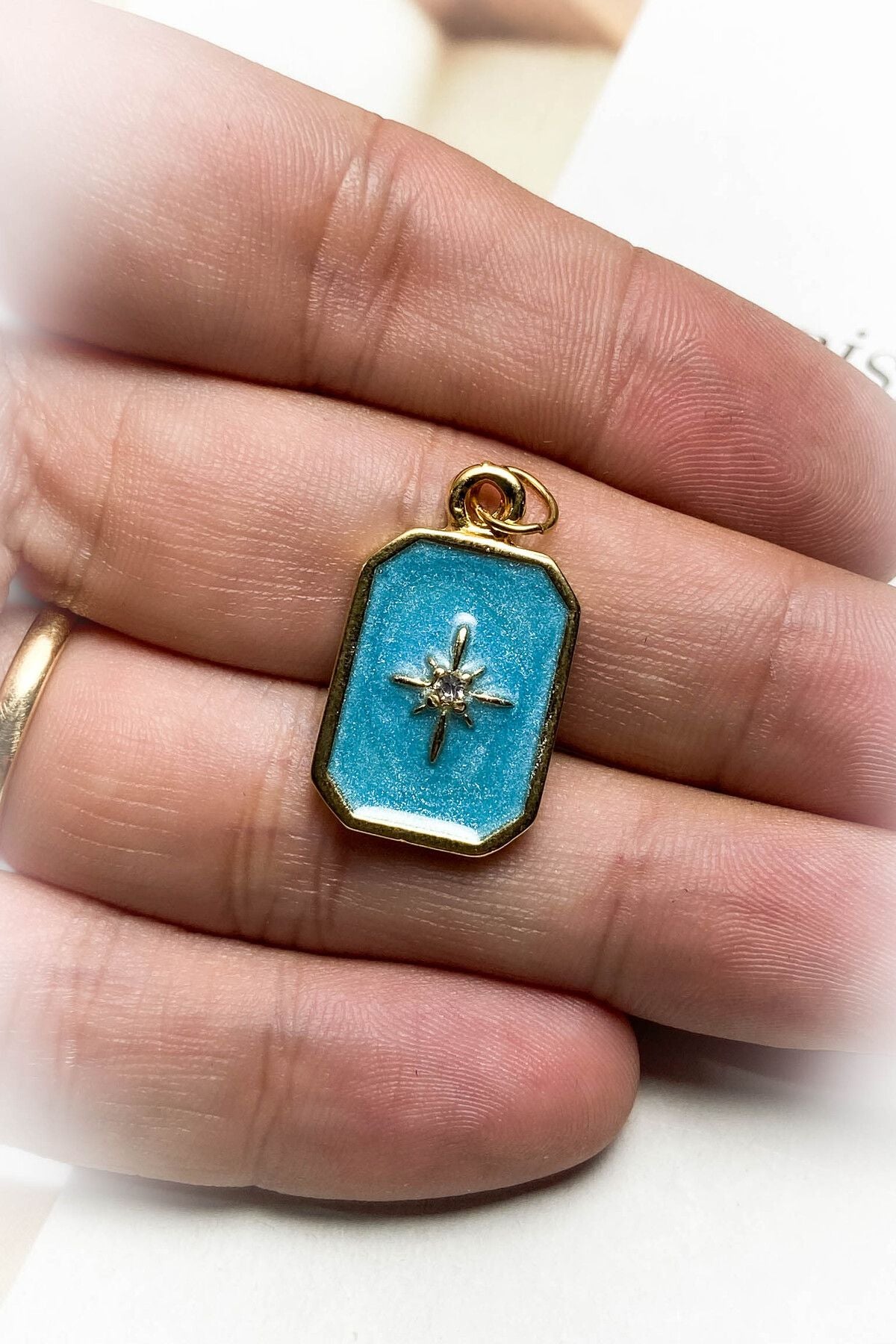 Altın Kaplama Mavi Mineli Kolye Ucu