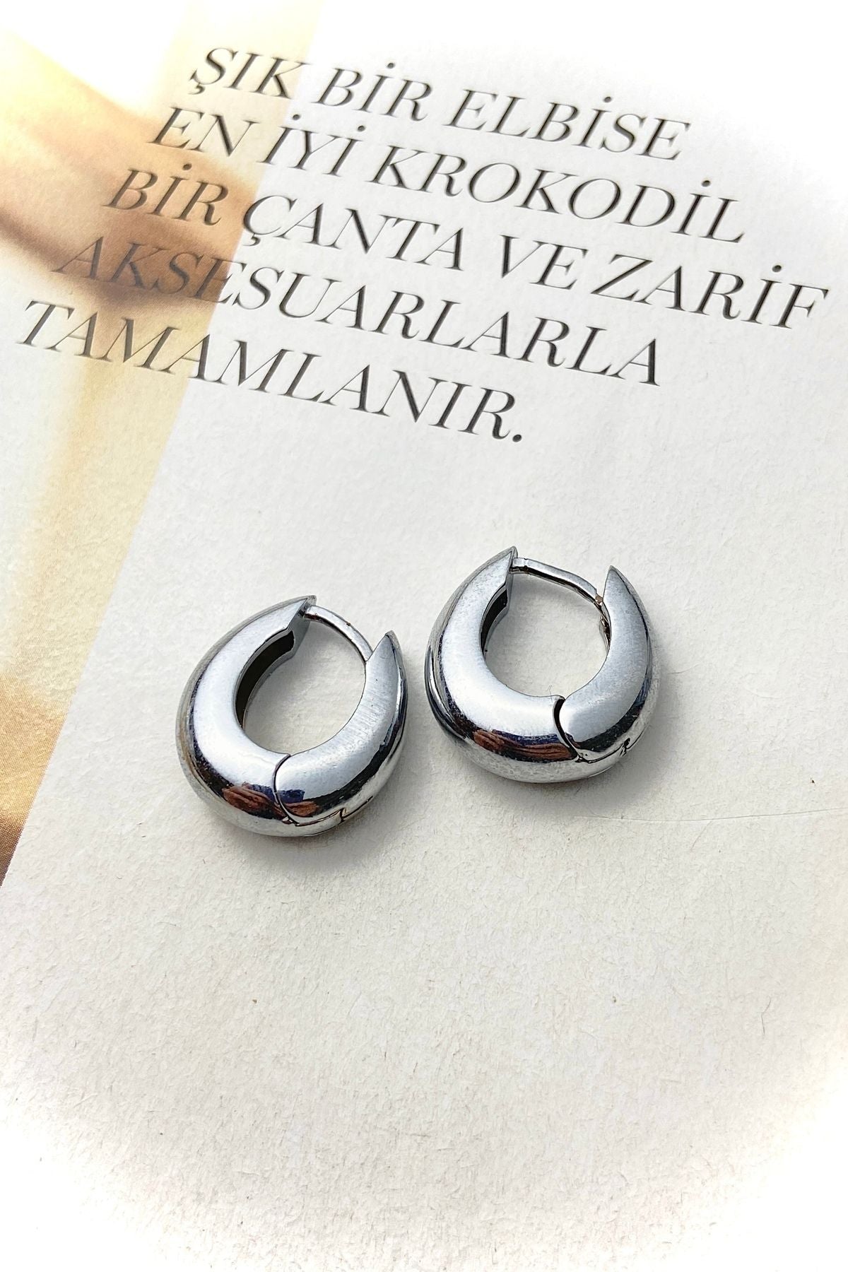 Çelik Gümüş Renk Kalın Halka Küpe