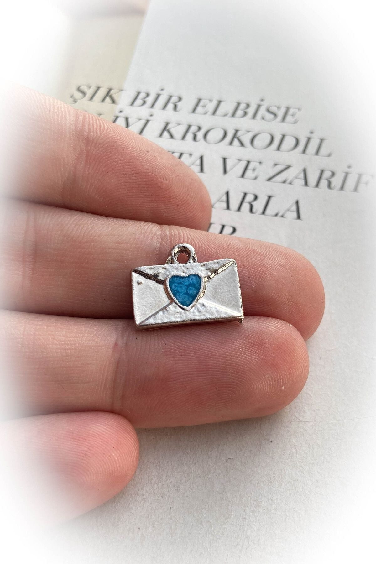 Mineli Zarf Kolye Ucu / Mavi  / Rodyum Kaplama