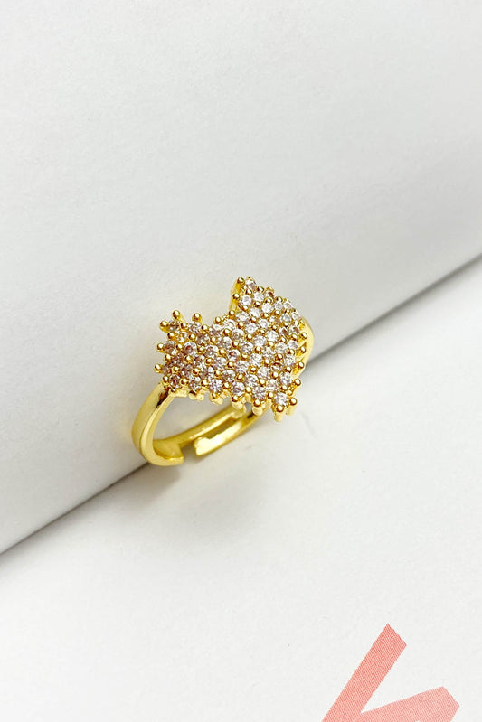 Pirinç Döküm Yüzük Taşlı Kalp Yüzük Ayarlanabilir