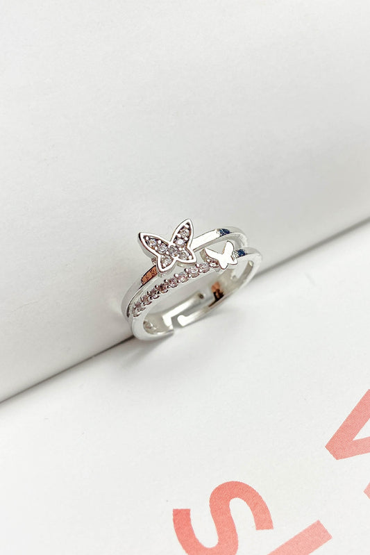 Pirinç Döküm Yüzük Taşlı Kelebek Yüzük Gold Silver