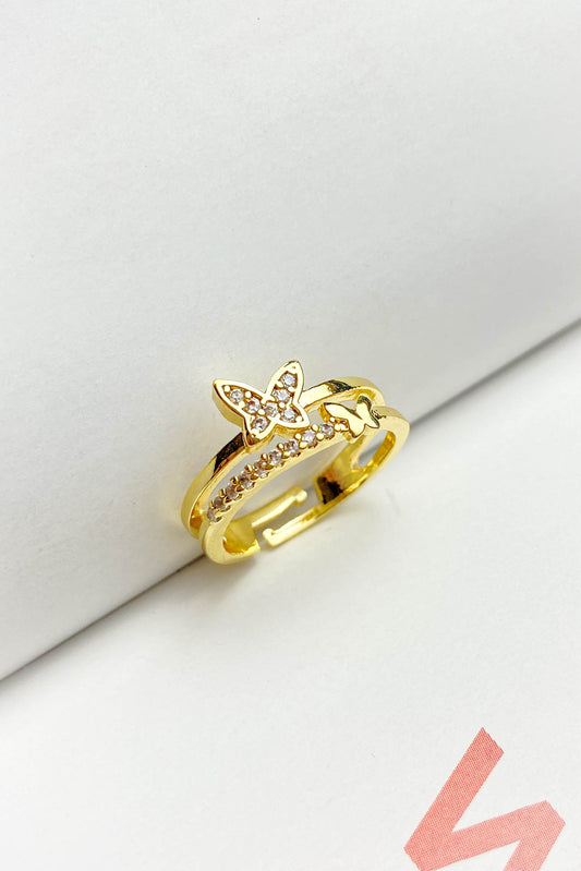 Pirinç Döküm Yüzük Taşlı Kelebek Yüzük Gold Silver