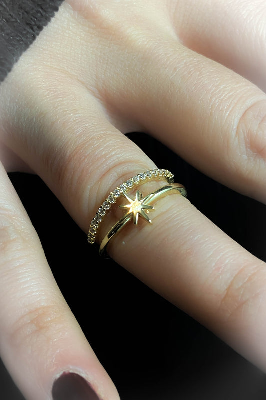 Pirinç Döküm Yüzük 2'li Görünüm Kuzey Yıldızı ve Taşlı Yüzük