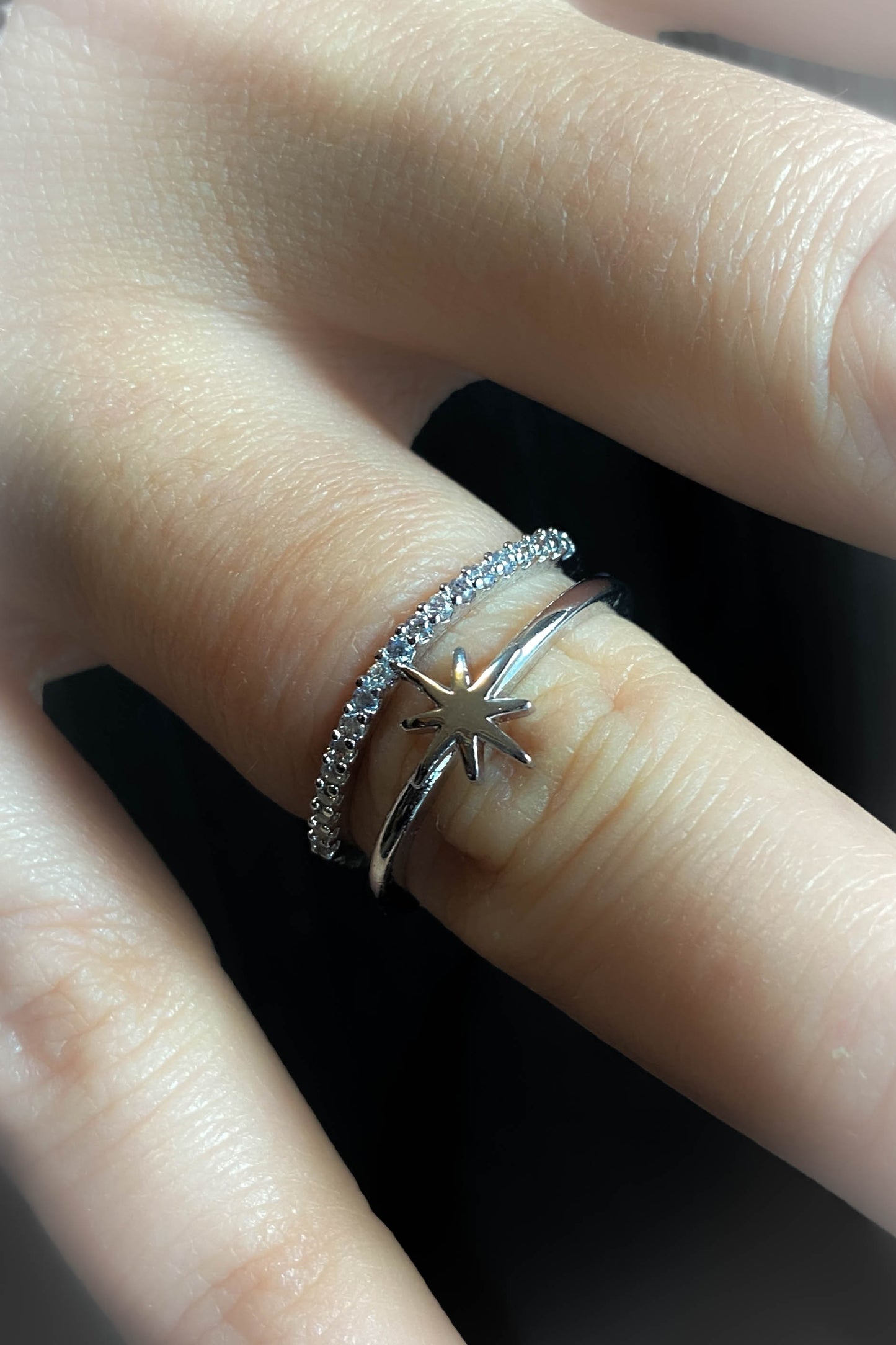 Pirinç Döküm Yüzük 2'li Görünüm Kuzey Yıldızı ve Taşlı Yüzük