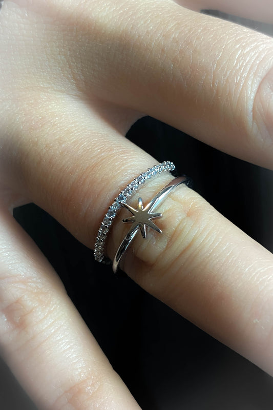 Pirinç Döküm Yüzük 2'li Görünüm Kuzey Yıldızı ve Taşlı Yüzük