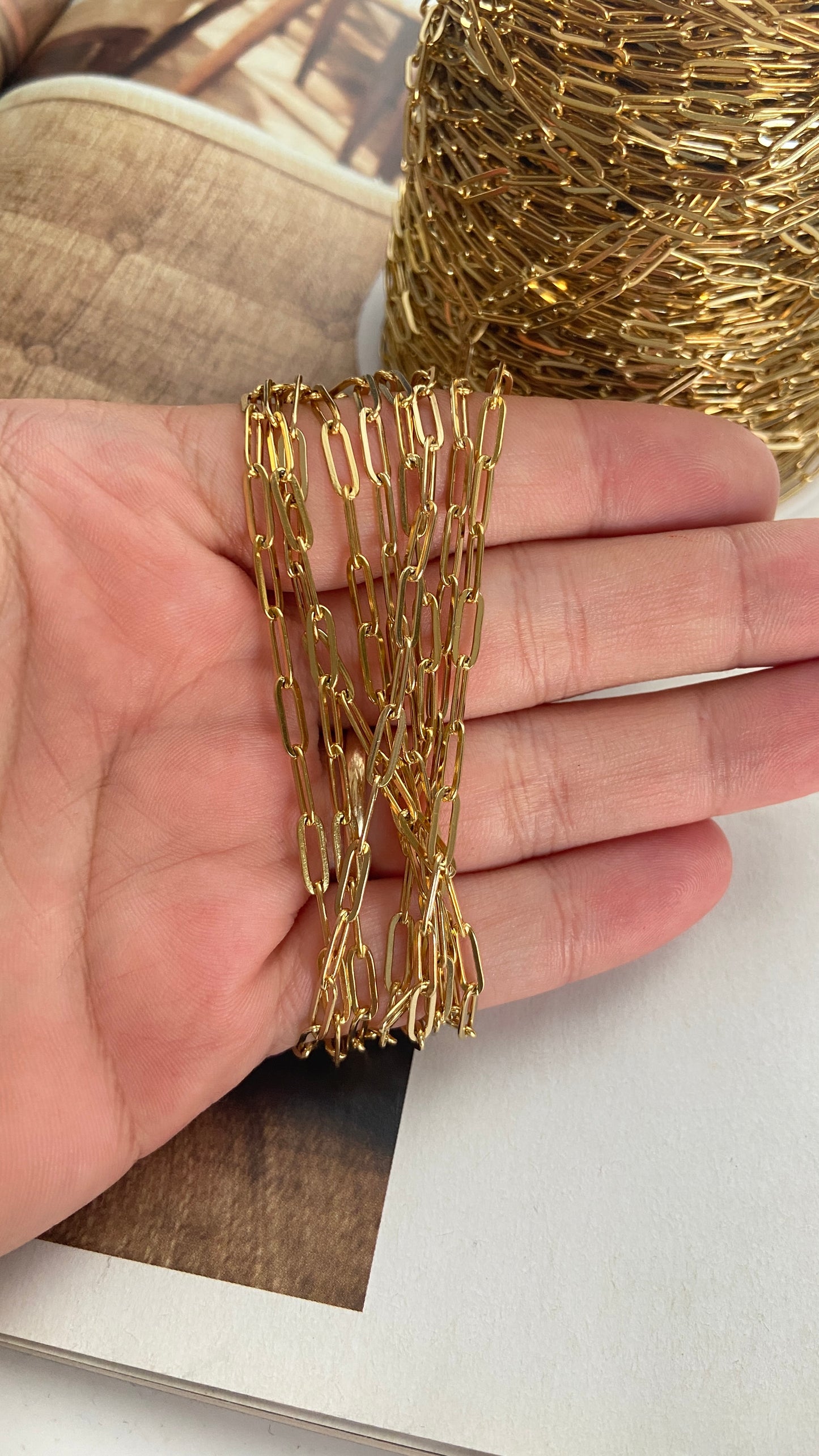 Çelik Ataç Zincir / 45 cm / Altın ( Hazır Kolye Zinciri )