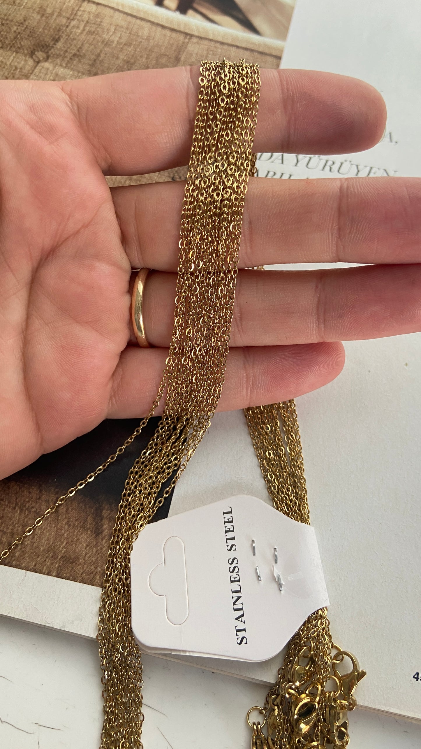 Çelik SF Kolye Zinciri / 60 cm / Altın ( Hazır Kolye )