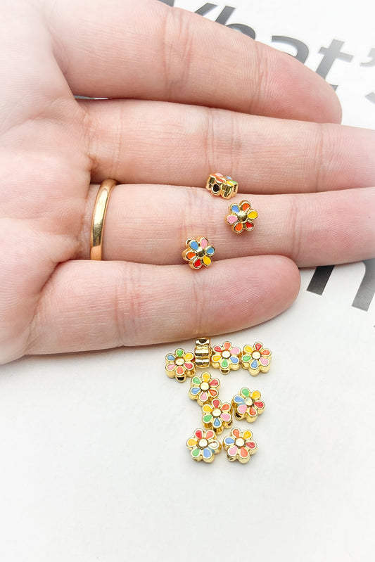 Metal Döküm Renkli Mineli Papatya Bileklik - Kolye Ara Aparatı Kaplama