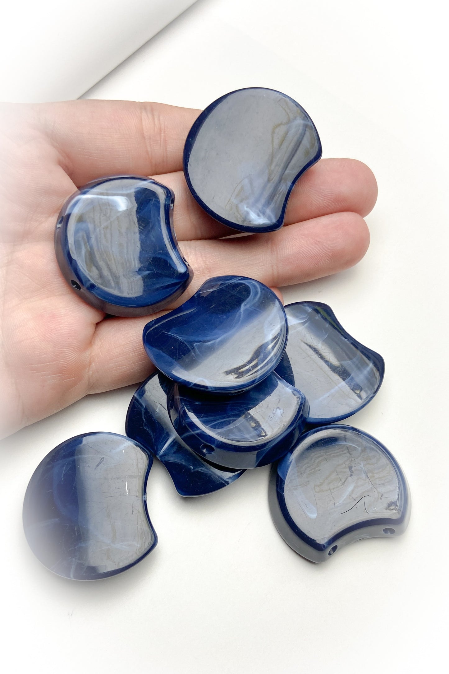 Lacivert Sedef Oval Kemik Boncuk